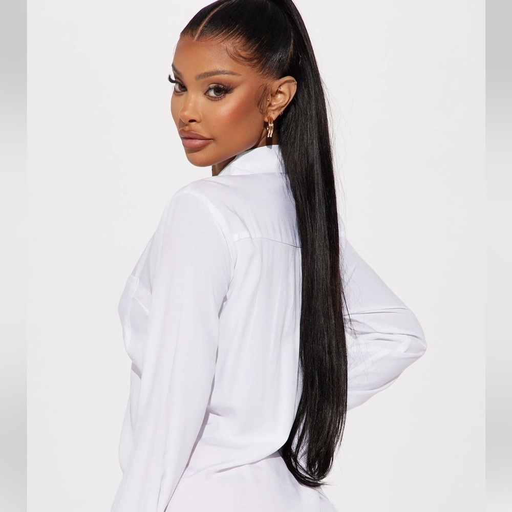 NWT FASHIONOVA White You Better Work Button Up Shirt Size Extra Small - Picture 2 of 4
